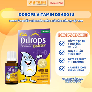 Vitamin Ddrops D3 600IU, vitamin D3 tăng hấp thu canxi, phát triển chiều cao & miễn dịch cho trẻ
