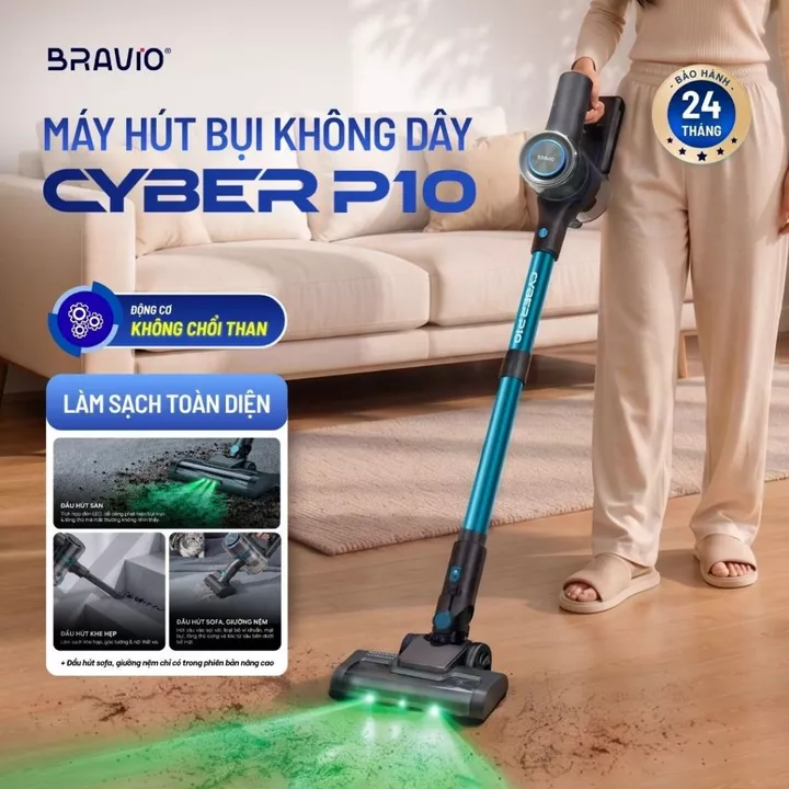 Máy hút bụi cầm tay không dây Bravio Cyber P10 250W cây hút bụi gia đình đa năng cho ô tô ga giường sofa nệm
