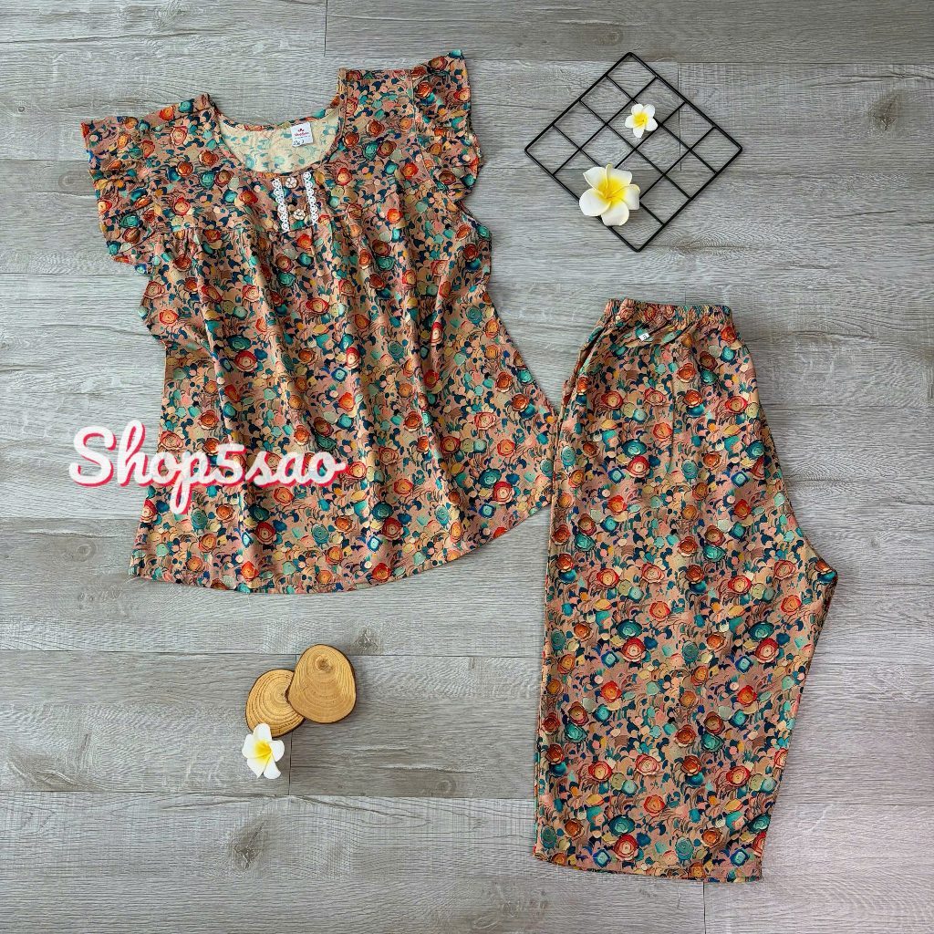 Đồ bộ tole trung niên, Bộ lanh mặc nhà SHOP5SAO chất lanh nhung cao cấp, quần lửng áo cánh tiên [CÓ BIGSIZE] (50-80kg)