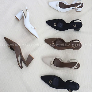 Giày cao gót slingback nữ MYSS mũi tròn phối quai khóa ngang 7cm thời trang - CG307