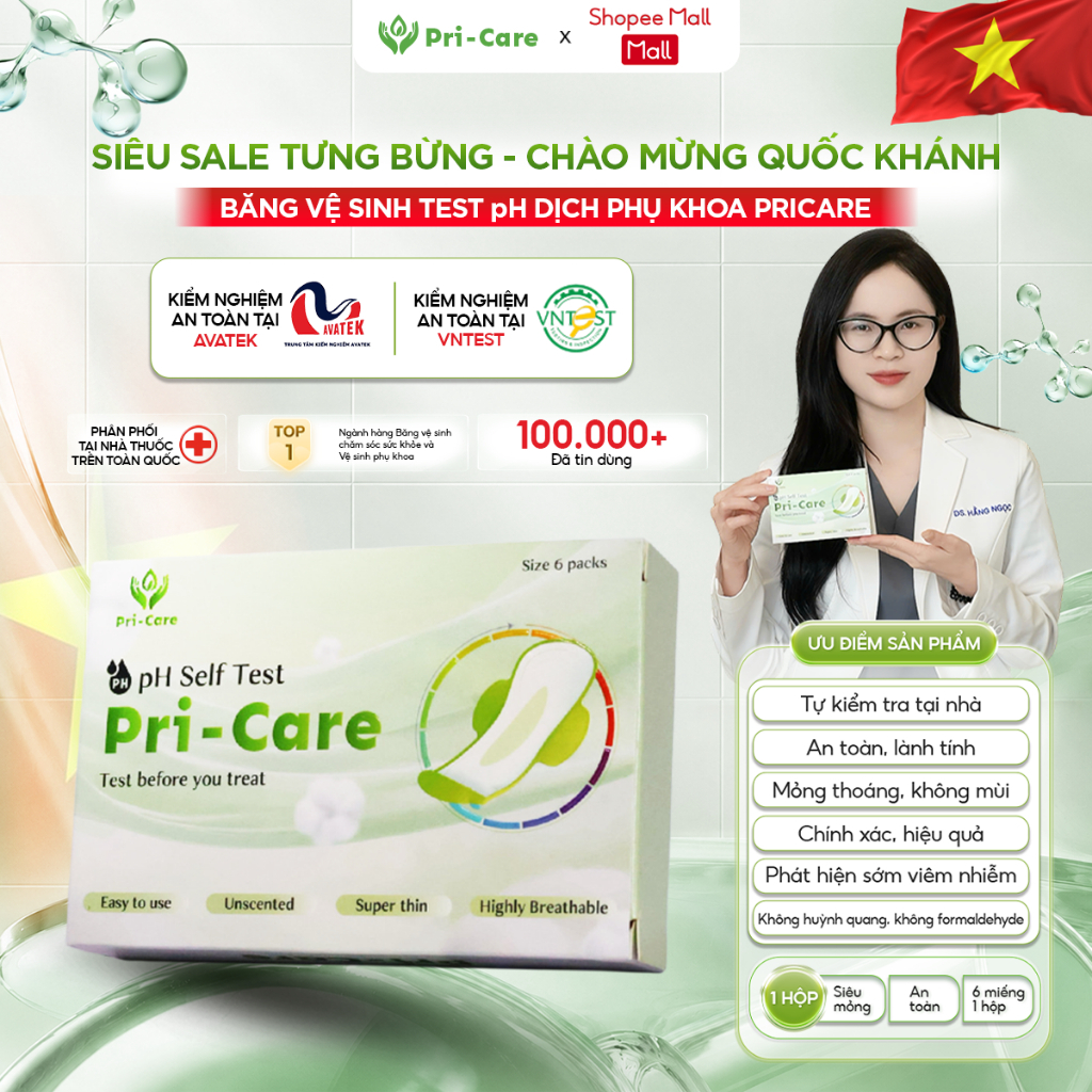 Băng Vệ Sinh PRICARE Test pH Vùng Kín Siêu Mỏng, Theo Dõi Sức Khỏe Phụ Khoa, Thoáng Khí Mềm Mại