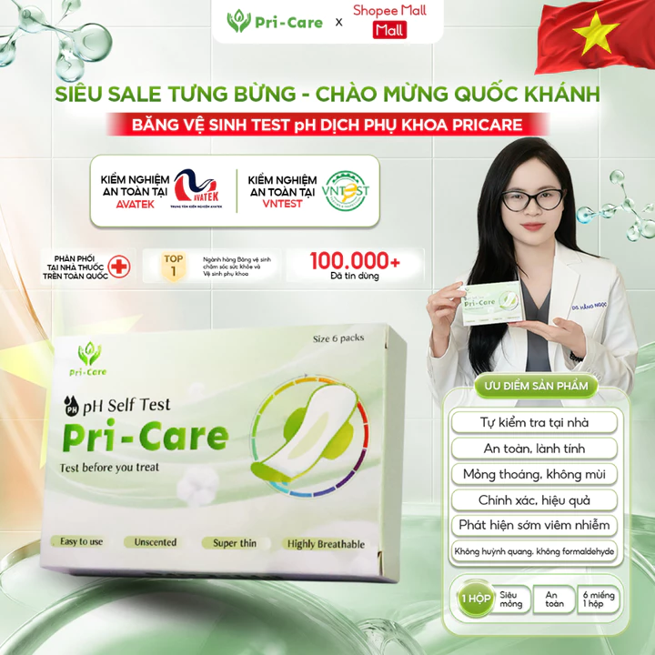 [Deal hời] Băng vệ sinh PRICARE test pH vùng kín siêu mỏng, theo dõi sức khỏe phụ khoa, thoáng khí