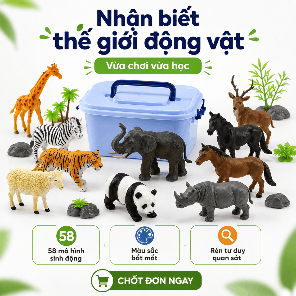 Đồ Chơi Mô Hình Động Vật 58 Chi Tiết Loại Xịn Nhựa Dày Dặn Nhiều Mẫu Cho Bé Học Nhận Biết