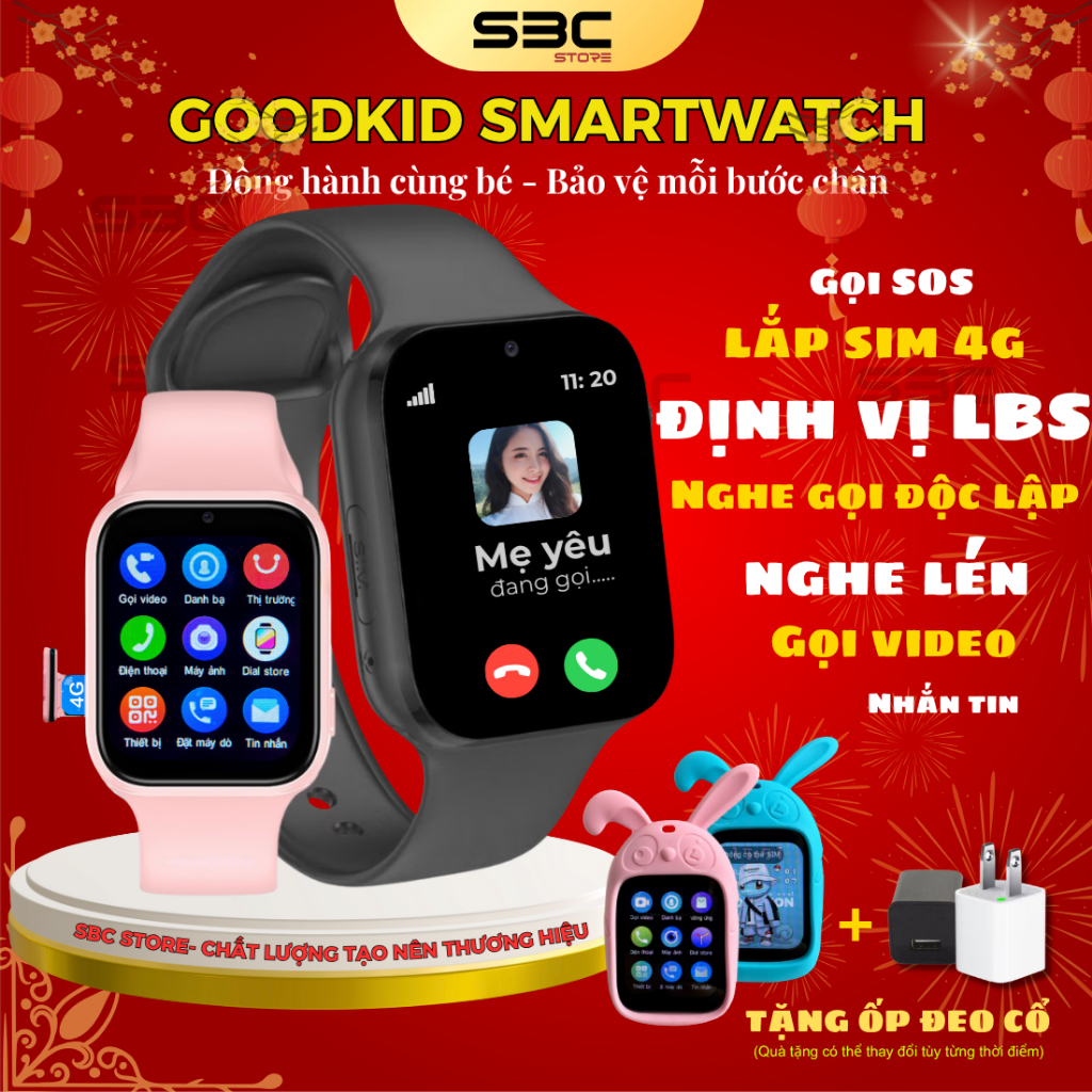 Đồng hồ thông minh định vị trẻ em GoodKid S06 36.5mm, lắp sim 4G,nghe gọi video, SOS, pin trâu 2025