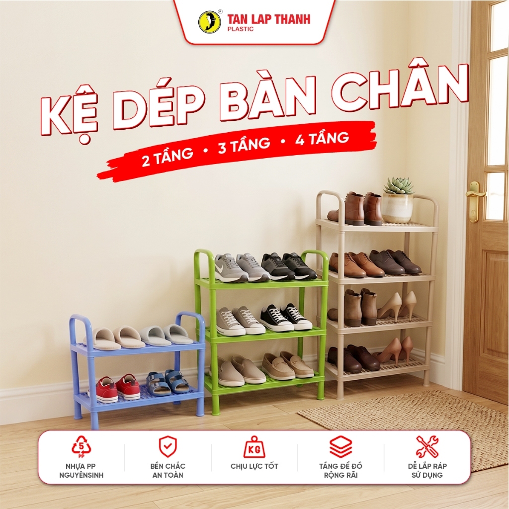 Kệ dép bàn chân lớn Tân Lập Thành Sản phẩm chất lượng, nhà nhà thịnh vượng, nhựa PP dày dặn gọn gàng