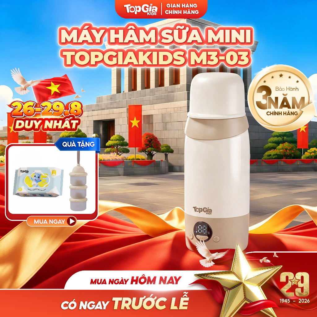 [BẢO HÀNH 3 NĂM] Máy đun hâm nước pha sữa cầm tay M3-03 Topgiakids không dây, điều chỉnh nhiệt độ