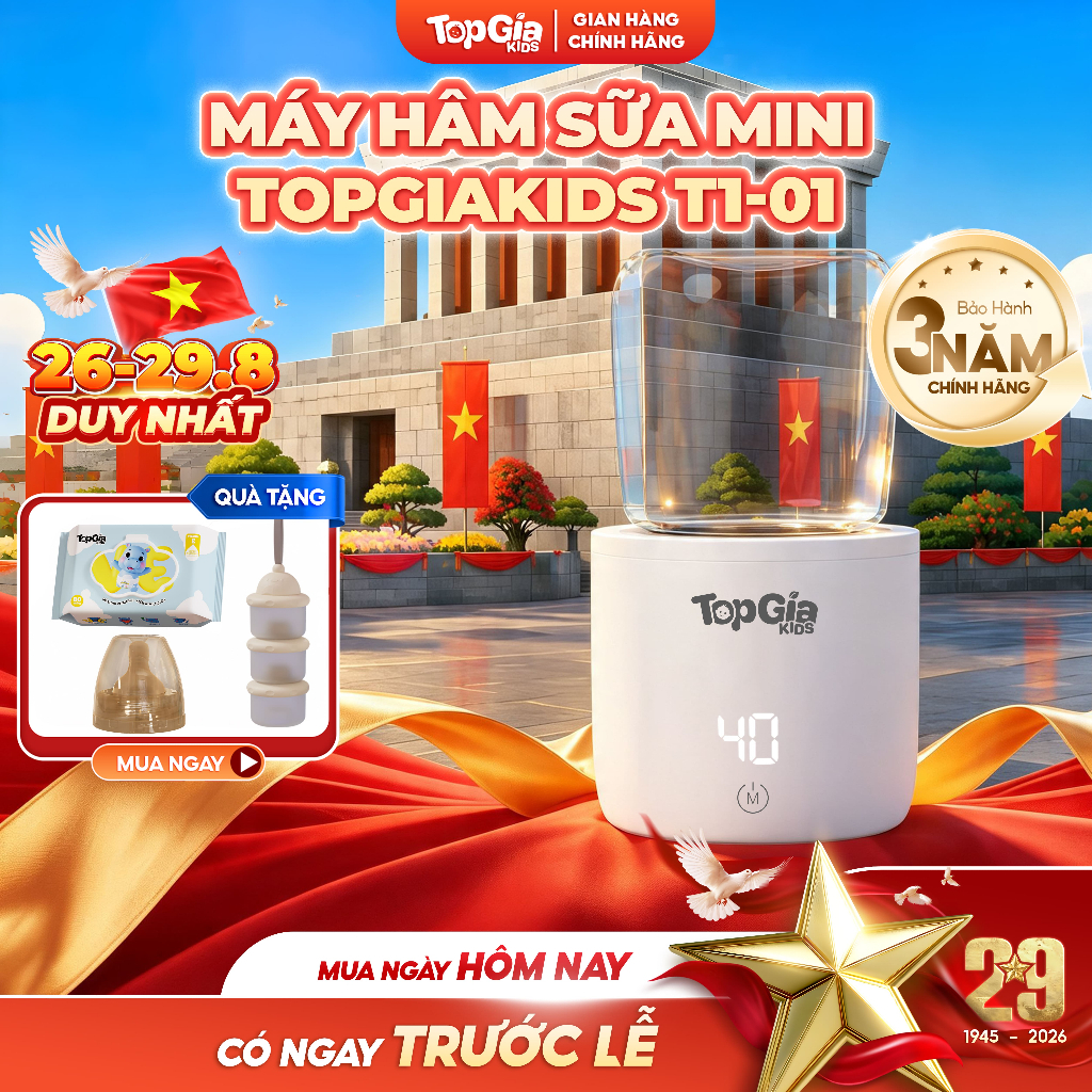 Máy hâm sữa di động cầm tay T1-01 Topgiakids máy hâm cao cấp kèm 4 cổ nối tiện lợi bảo hành 3 năm