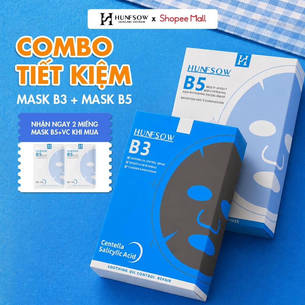 Combo Mặt Nạ Hunfsow B5+B3 Phục Hồi Dưỡng Ẩm Làm Sáng Kiểm Soát Dầu Giảm Mụn Cho Da Dầu Mụn Da Nhạy Cảm