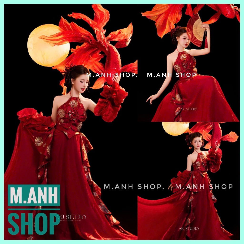Sét Yếm Thọ Lan Hoa Đỏ Chụp Ảnh Trung Thu Mặc Tết