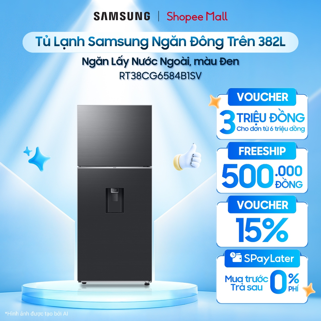 Tủ Lạnh Samsung Ngăn Đông Trên 382L RT38CG6584B1SV - Ngăn Lấy Nước Ngoài,  màu Đen