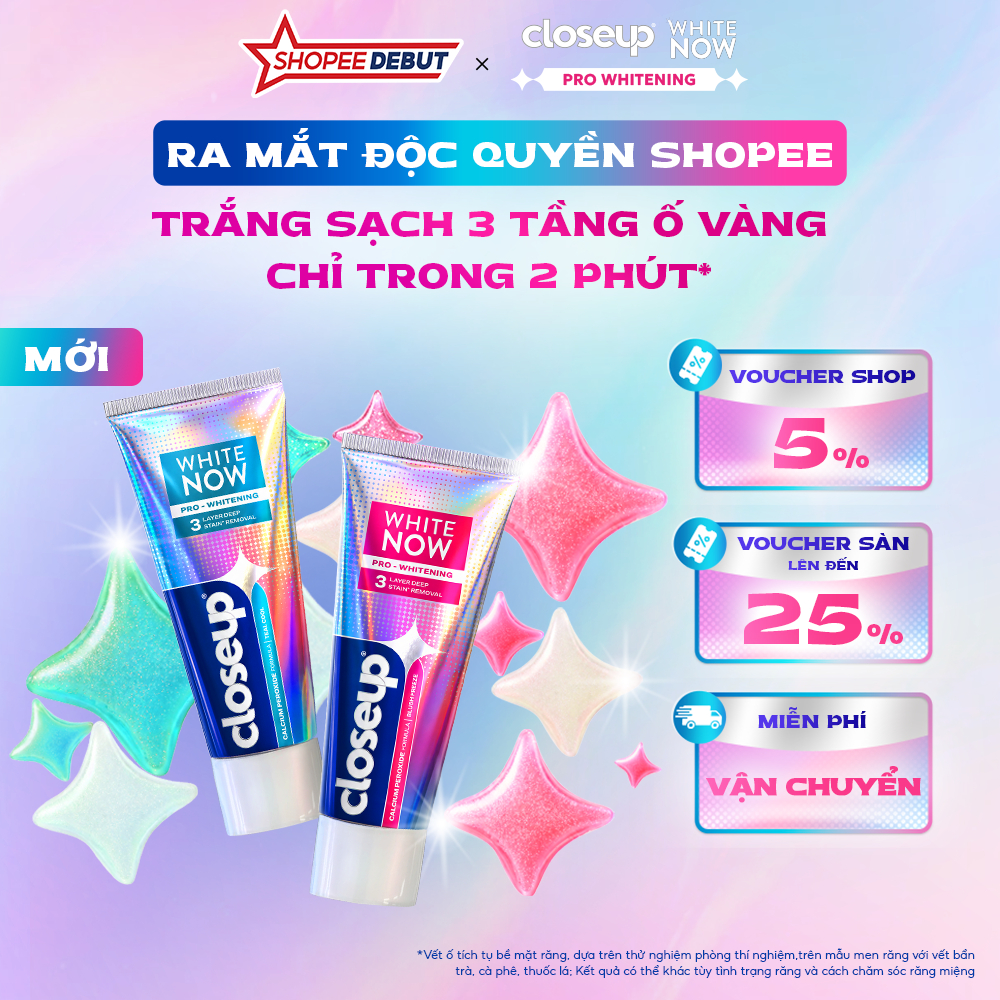 [ĐỘC QUYỀN SHOPEE] Kem Đánh Trắng Răng Closeup White Now Pro Whitening Peroxide Sạch 3 Tầng Vết Ố 85G