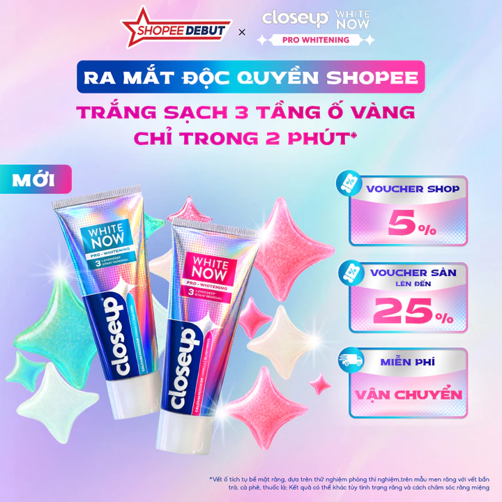 [ĐỘC QUYỀN SHOPEE] Kem Đánh Trắng Răng Closeup White Now Pro Whitening Peroxide Sạch 3 Tầng Vết Ố 85G