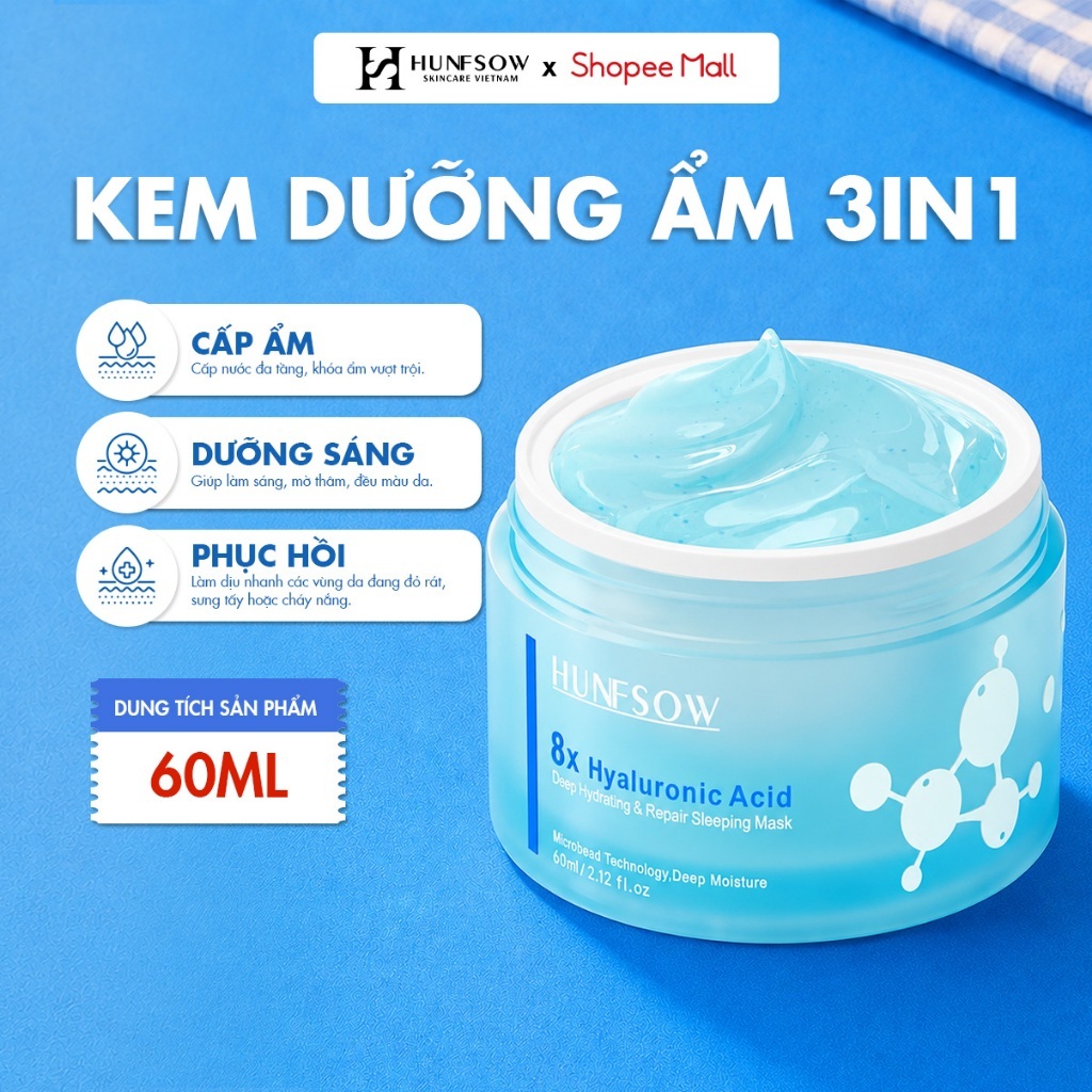 {FBS} Kem dưỡng ẩm phục hồi HUNFSOW 8X HA không cần rửa lại, cấp ẩm sâu, dưỡng sáng 60ml