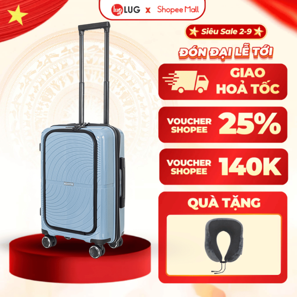 [CÓ NGĂN ĐỰNG LAPTOP] Vali Kéo LUG Holdall MP2611 - Size 20 Nhựa PP chống bể vỡ, Khoá Số Bảo Mật An Toàn