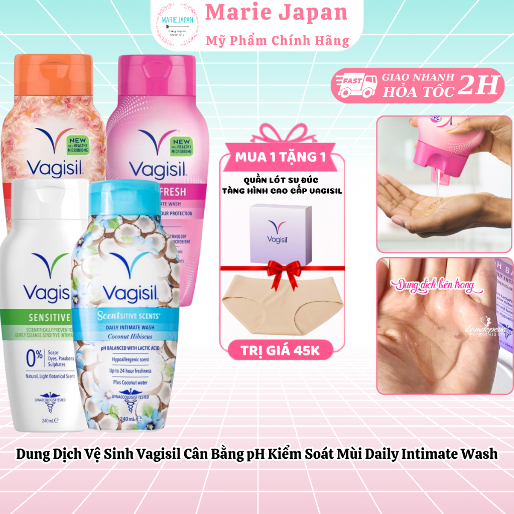 [MUA 1 TẶNG 1] [CHE TÊN] Dung Dịch Vệ Sinh Vagisil Cân Bằng pH Kiểm Soát Mùi Daily Intimate Wash-TẶNG 1 QUẦN SU ĐÚC