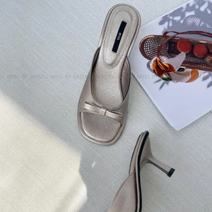 Giày guốc sục nữ MYSS mũi tròn quai nơ gót nhọn 7cm thời trang - SU205