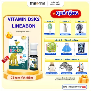 D3 k2 lineabon dạng xịt chính hãng bổ sung K2 và vitamin D3 giúp hấp thụ canxi, giảm còi xương, tăng chiều cao 10ml