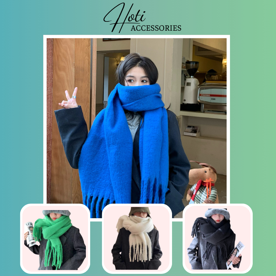 Khăn Quàng Cổ Bông Hàn Quốc, Khăn Choàng Cổ Siêu Ấm Họa Tiết Trơn Unisex Nhiều Màu Sắc Size  230cm - HOTI- Mã LN102
