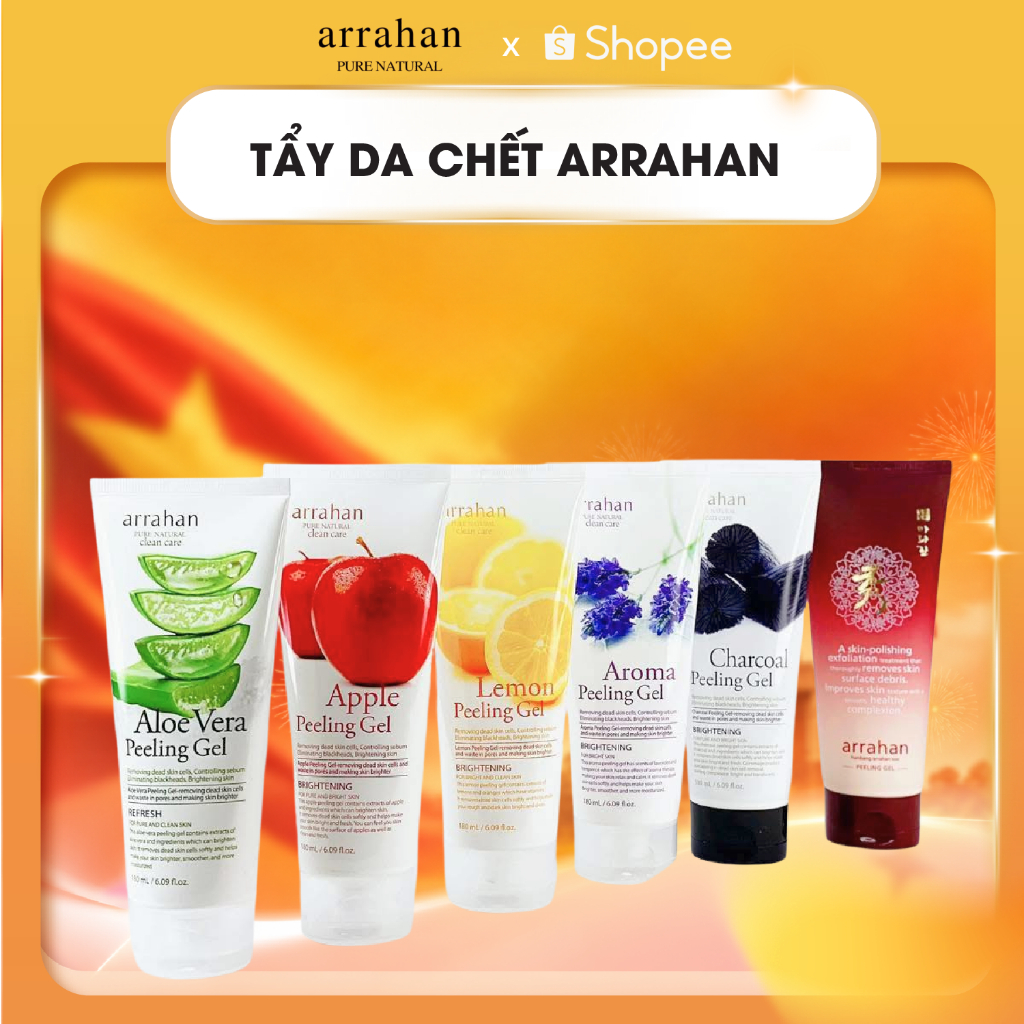 [HÀNG CHÍNH HÃNG] Gel Tẩy Da Chết Arrahan Hoa Quả Làm Trắng Da, Loại Bỏ Lớp Sừng Giúp Da Ẩm Mịn180ml