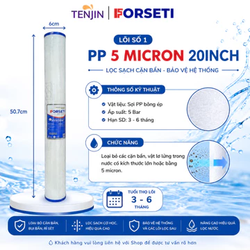 Combo 5 Lõi Lọc 20 Inch PP 5 Micron Bán Công Nghiệp Loại Bỏ Tạp Chất Có Kích Thước > 5 Micron Dành Cho Nước Đầu Nguồn