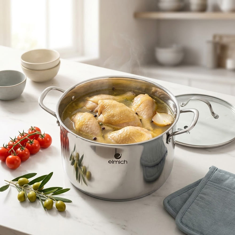 Nồi luộc gà elmich inox 304 2536IN28,EL2525IN nồi luộc gà cao cấp size 28-30cm đáy 5 lớp | BigBuy360 - bigbuy360.vn