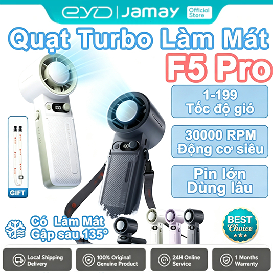 JAMAY F5PRO Quạt sạc 199 cấp gió làm mát tự động dùng 24h nhỏ gọn dễ mang