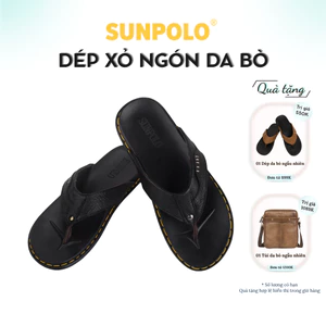 Dép Xỏ Ngón Nam Da Bò SUNPOLO Đen - PUS29D