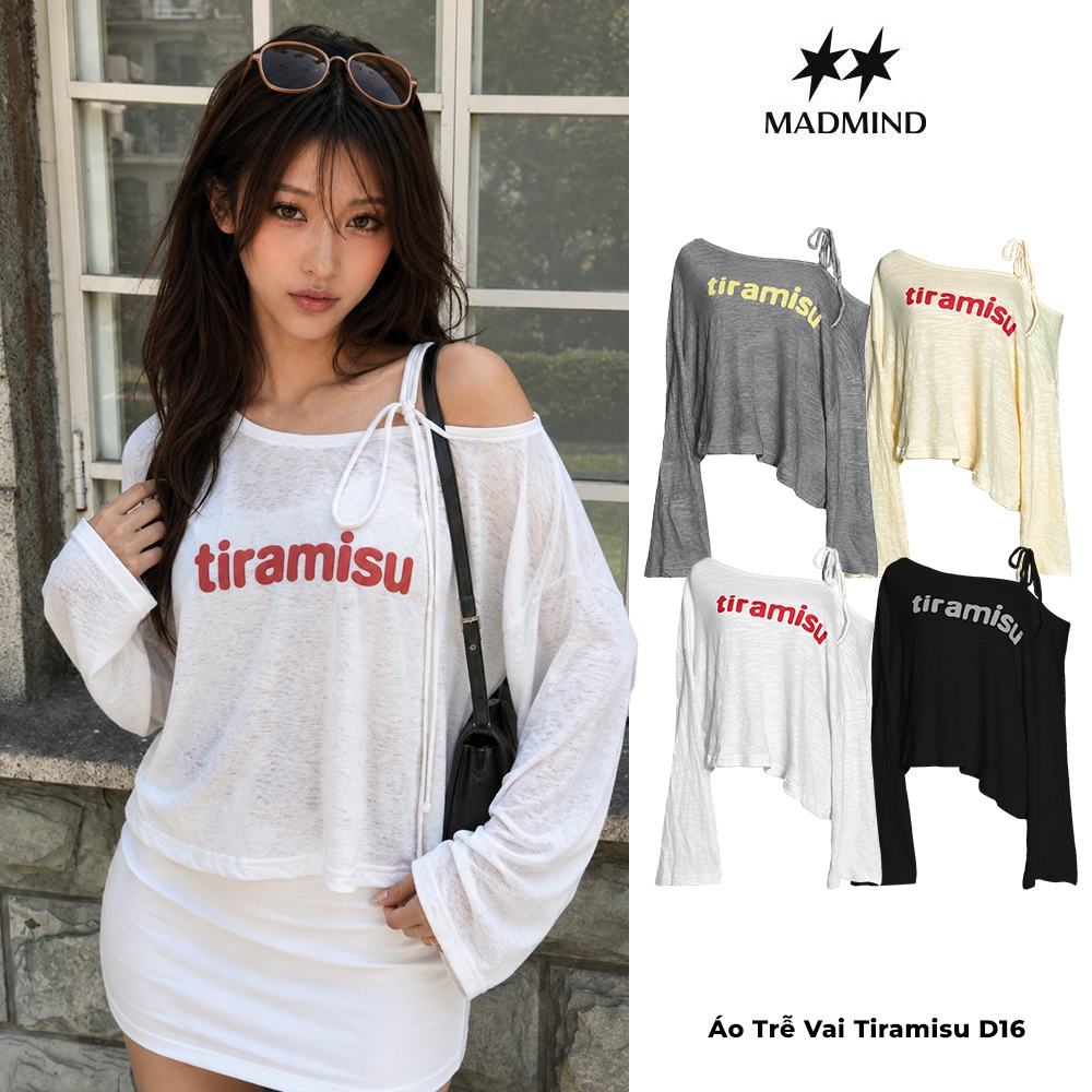 MADMIND Áo Nữ Trễ Vai Cột Dây Tay Dài Tiramisu D16 (Xuyên Thấu Nhẹ) - Áo Lệch Vai Mặc Mùa Hè Màu Vàng, Xám, Xanh Tiffany | BigBuy360 - bigbuy360.vn