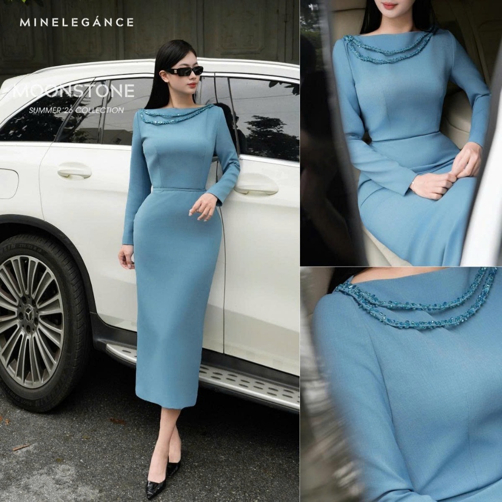 MINELEGÁNCE | VÁY CÔNG SỞ ĐÍNH ĐÁ DÁNG DÀI, SANG TRỌNG, THANH LỊCH - MIN165