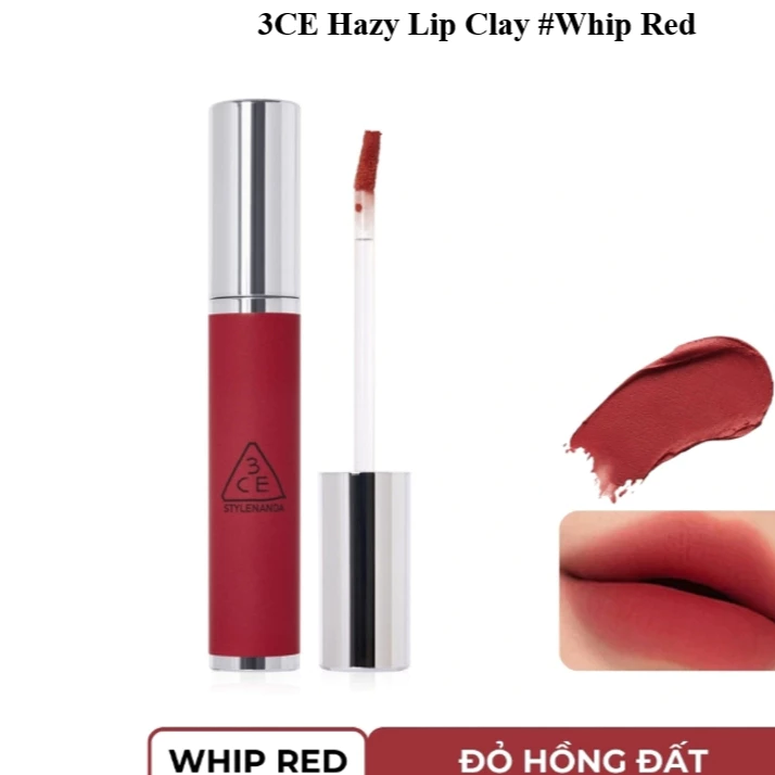 Son Kem 3CE Vỏ Bạc Hàn Quốc #Đỏ Hồng Đất – 3CE Hazy Lip Clay #WHIP RED 4,0g