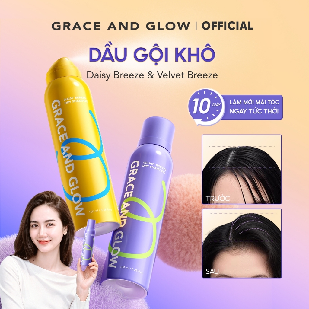 Dầu gội khô phồng tóc Grace and Glow Velvet Opium/Daisy Breeze kiềm dầu lâu bết giúp giải cứu tóc bết lưu 150ml