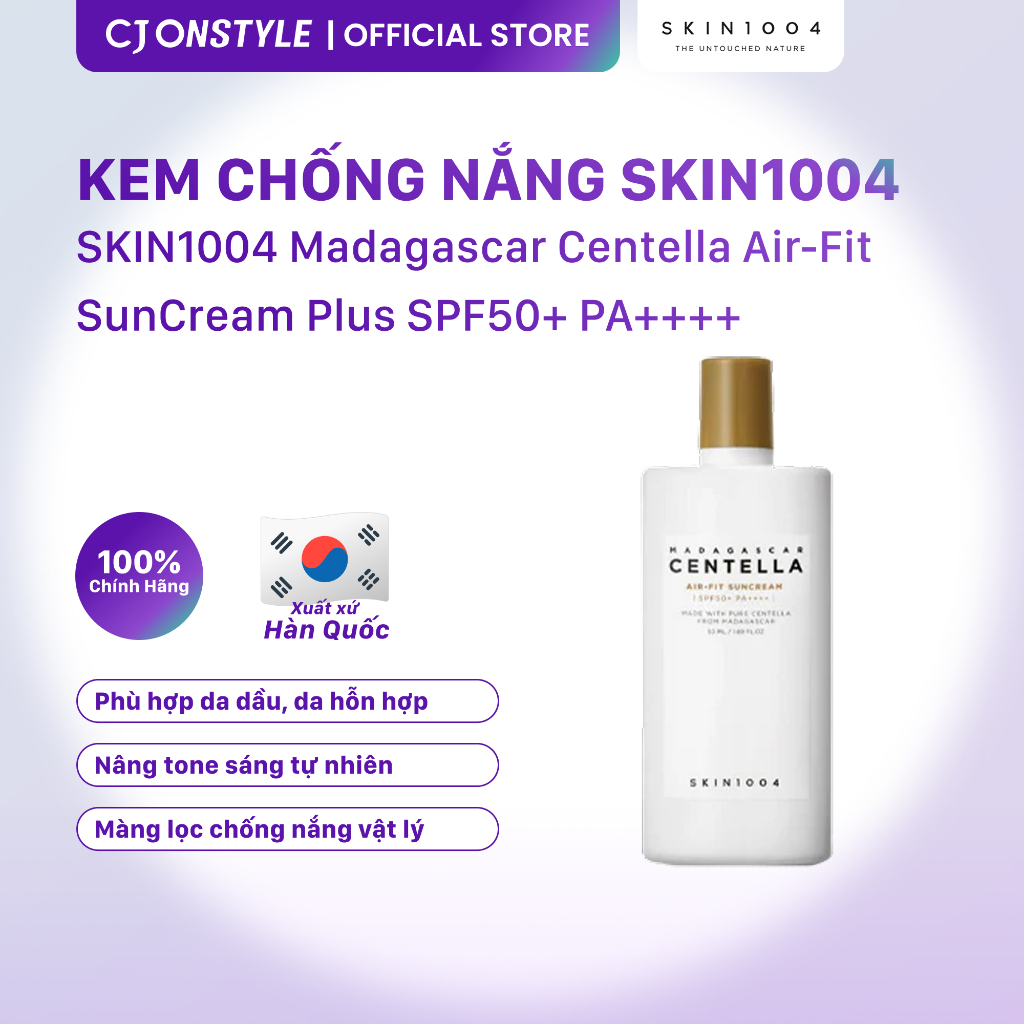 Kem chống nắng Skin1004 Madagascar Centella Air-Fit SunCream Plus SPF50+ PA++++ kiềm dầu, nâng tone 50ml