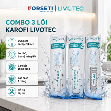 Bộ 3 lõi lọc nước số 123 Karofi Livotec vỏ mới lắp được cho các máy lọc có 3 cốc lọc thô 10inch