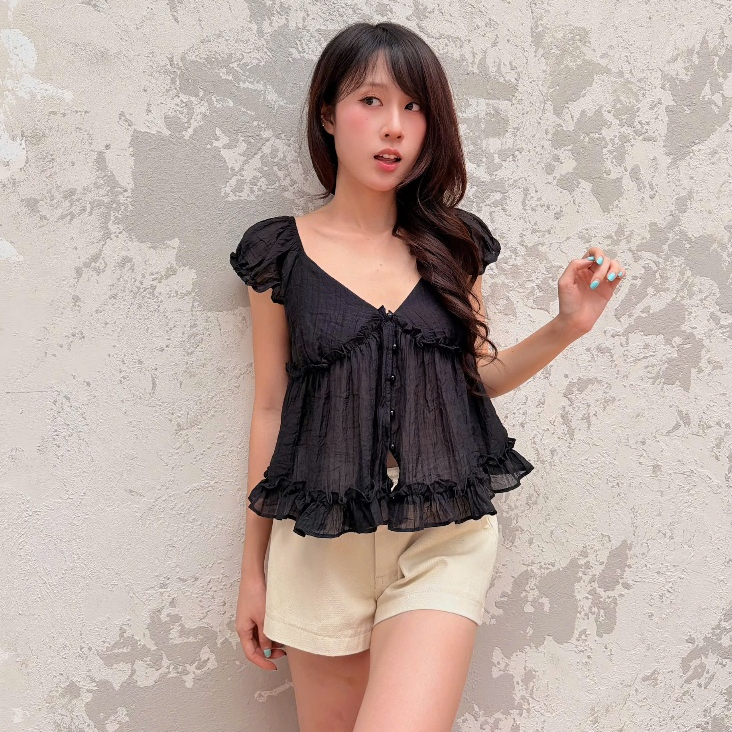 NAVIE  (CÓ BIGSIZE) - (TẶNG KÈM ÁO 2 DÂY TRẮNG) Áo babydoll voan WINKY phối bèo thời trang nữ | BigBuy360 - bigbuy360.vn