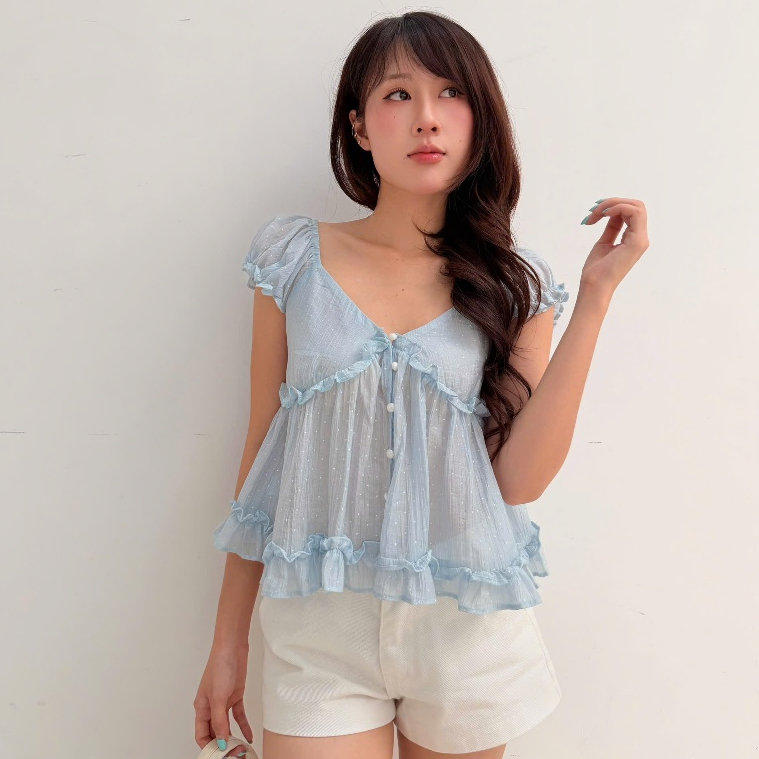 NAVIE  (CÓ BIGSIZE) - (TẶNG KÈM ÁO 2 DÂY TRẮNG) Áo babydoll voan WINKY phối bèo thời trang nữ | BigBuy360 - bigbuy360.vn