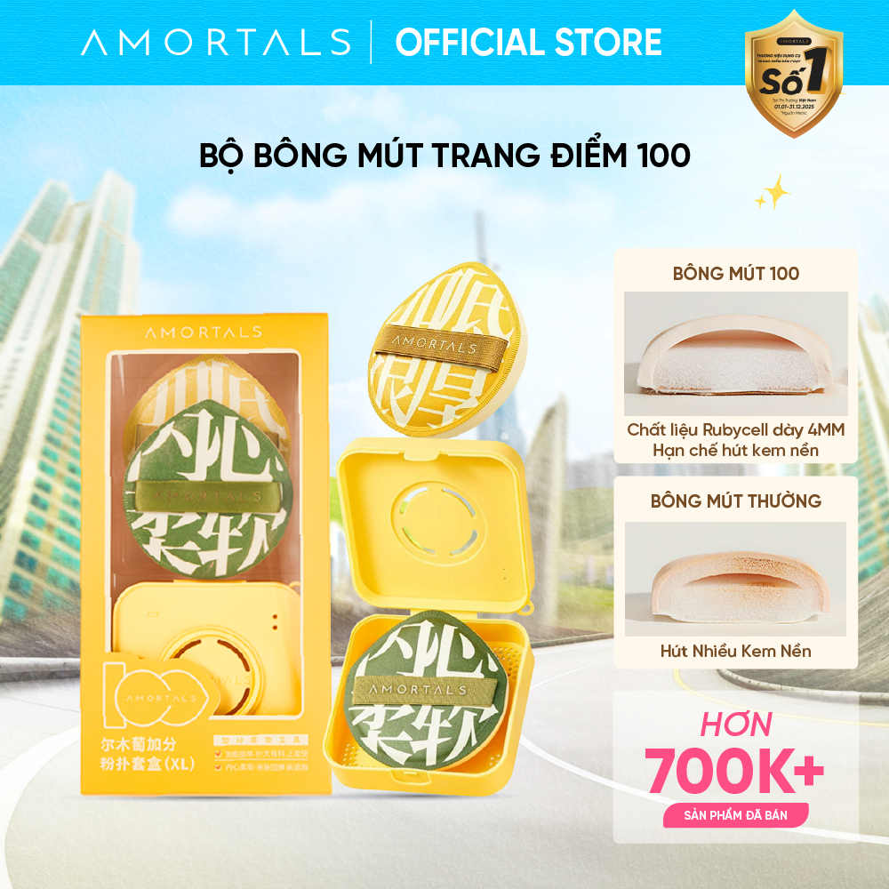 Bông Mút Trang Điểm 100 Amortals, Dày 4MM Đàn Hồi Cao, Tăng Khả Năng Che Phủ, Giúp Lớp Nền Mịn Mướt, Kèm Hộp Bảo Quản