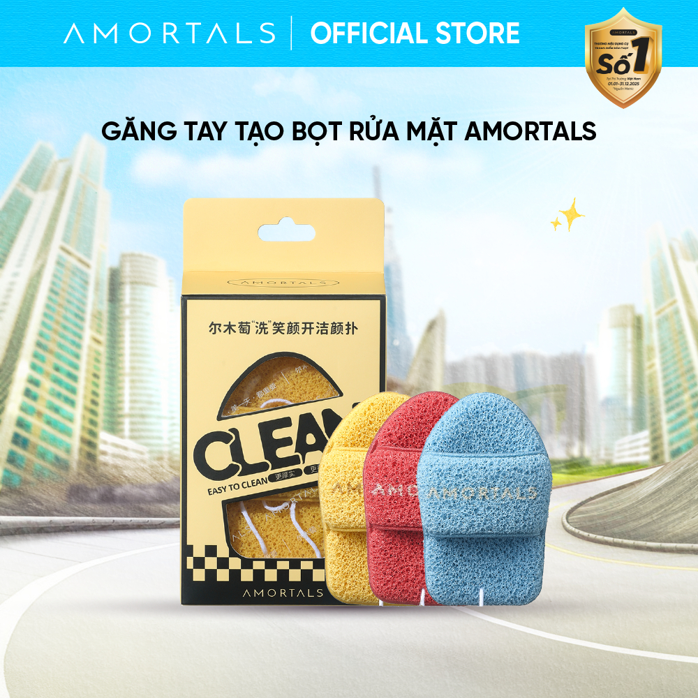 Găng Tay Rửa Mặt Tạo Bọt Amortals, Gấp Đôi Khả Năng Làm Sạch Sâu, Mềm Mại Không Rát Da, Nhanh Khô