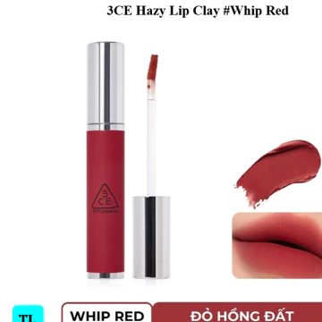 3CE Hazy Lip Clay #WHIP RED - Son Kem 3CE Hàn Quốc Vỏ Bạc #Đỏ Hồng Đất - 4,0g