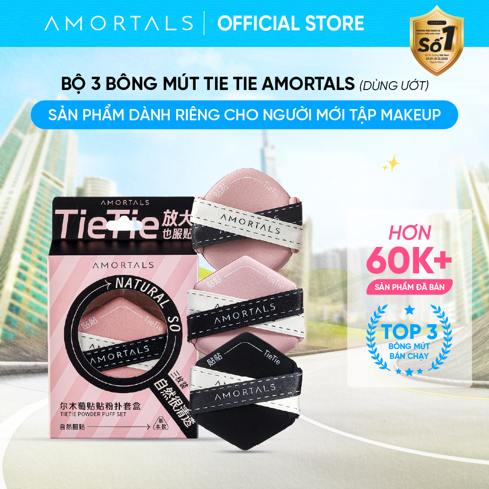 Bộ 3 Bông Mút 2 Mặt Tie Tie AMORTALS, Bông Mút Makeup Dành Cho Người Mới, Giúp Lớp Nền Đẹp Tự Nhiên
