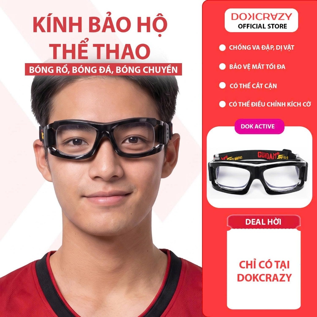 GỌNG KÍNH THỂ THAO DOKCRAZY GUNDAM CHUYÊN DỤNG CHO NGƯỜI CHƠI THỂ THAO, BÓNG RỔ, BÓNG ĐÁ, CÓ THỂ TỰ LẮP CẬN DƯỚI 8 ĐỘ