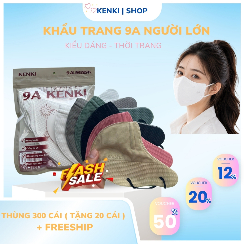 [Thùng 300 Cái] Khẩu Trang 9A Chính Hãng Cao Cấp Che Nắng Toàn Phần, Chống Tia UV