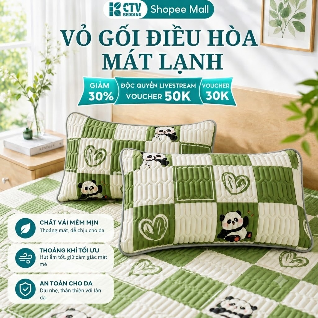 Vỏ Gối Điều Hòa Chieutreviet Họa Tiết Vải, Chất Liệu Mát Lạnh Thoáng Khí - Mát Rượi (45cm x 65cm)
