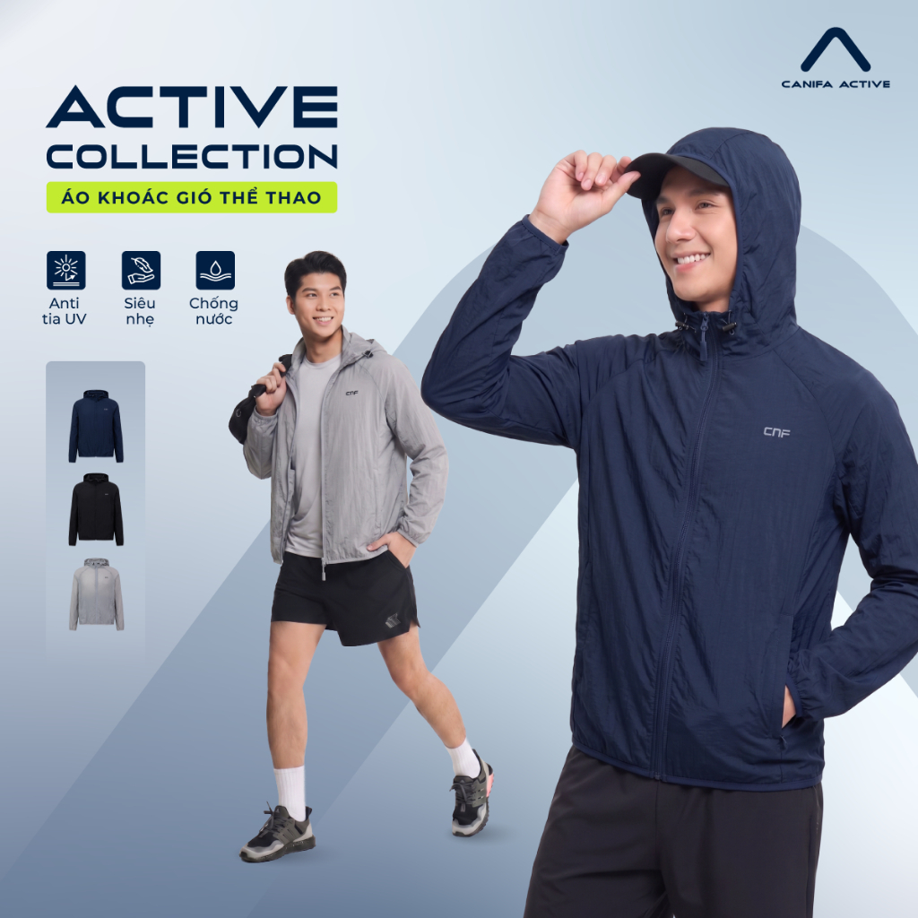 Áo khoác gió đa năng nam CANIFA chống nắng mỏng nhẹ chống nước nhanh khô phù hợp chạy bộ du lịch PS26 8OT26S002