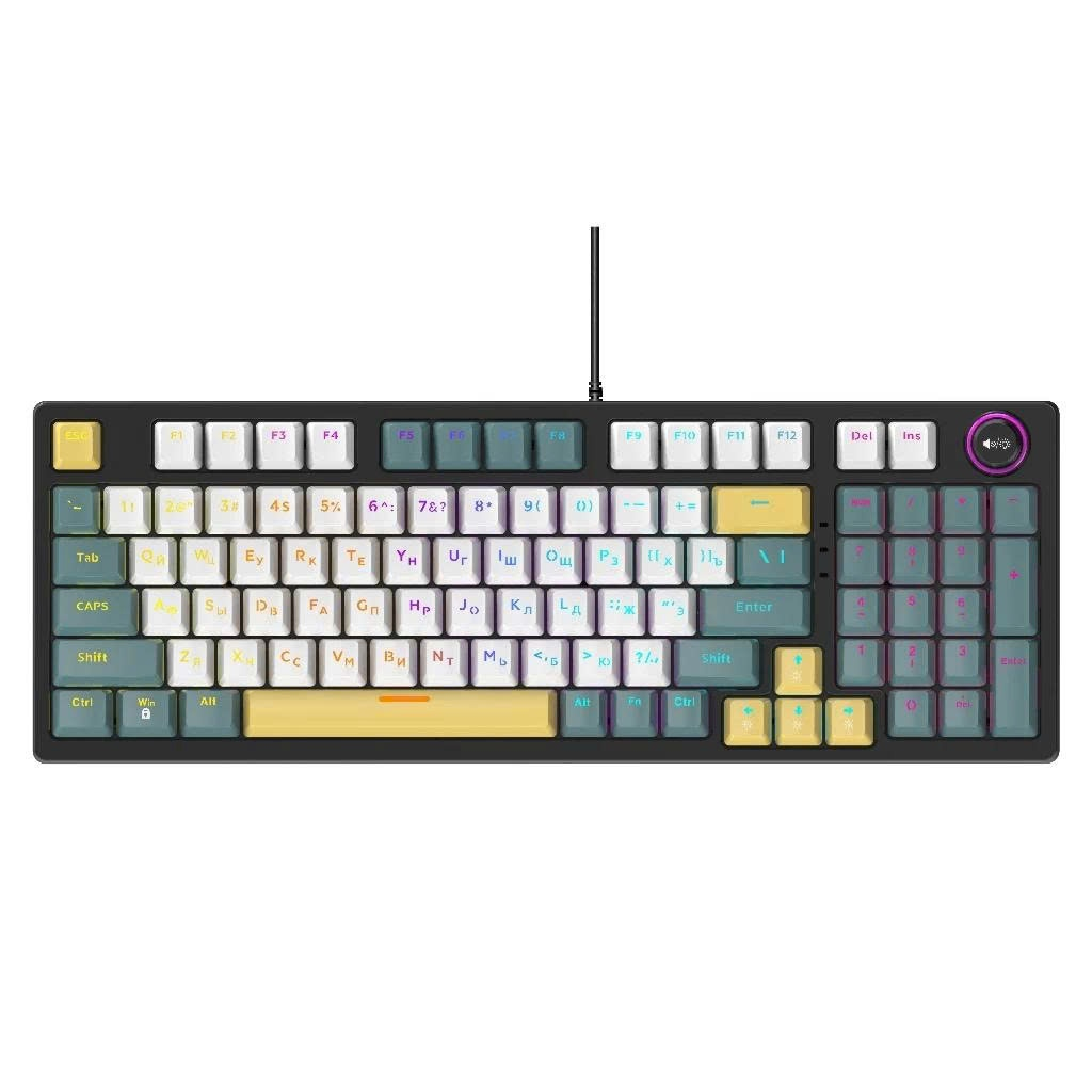 Bàn phím cơ có dây K1 dành cho máy tính, full size - Có núm xoay led rainbow xuyên led trục brow