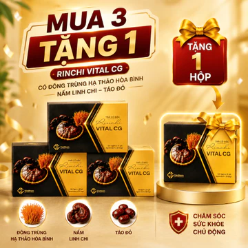 [COMBO 3 TẶNG 1] Trà thảo dược Nấm Linh chi, Đông trùng hạ thảo, Táo Đỏ Rinchi Vital CG huyết áp, tiểu đường, mỡ máu