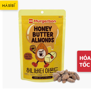 Hạt Hạnh Nhân Mật Ong Bơ Murgerbon Hàn Quốc 200g, Honey Butter Almond Giòn Bùi Ăn Vặt