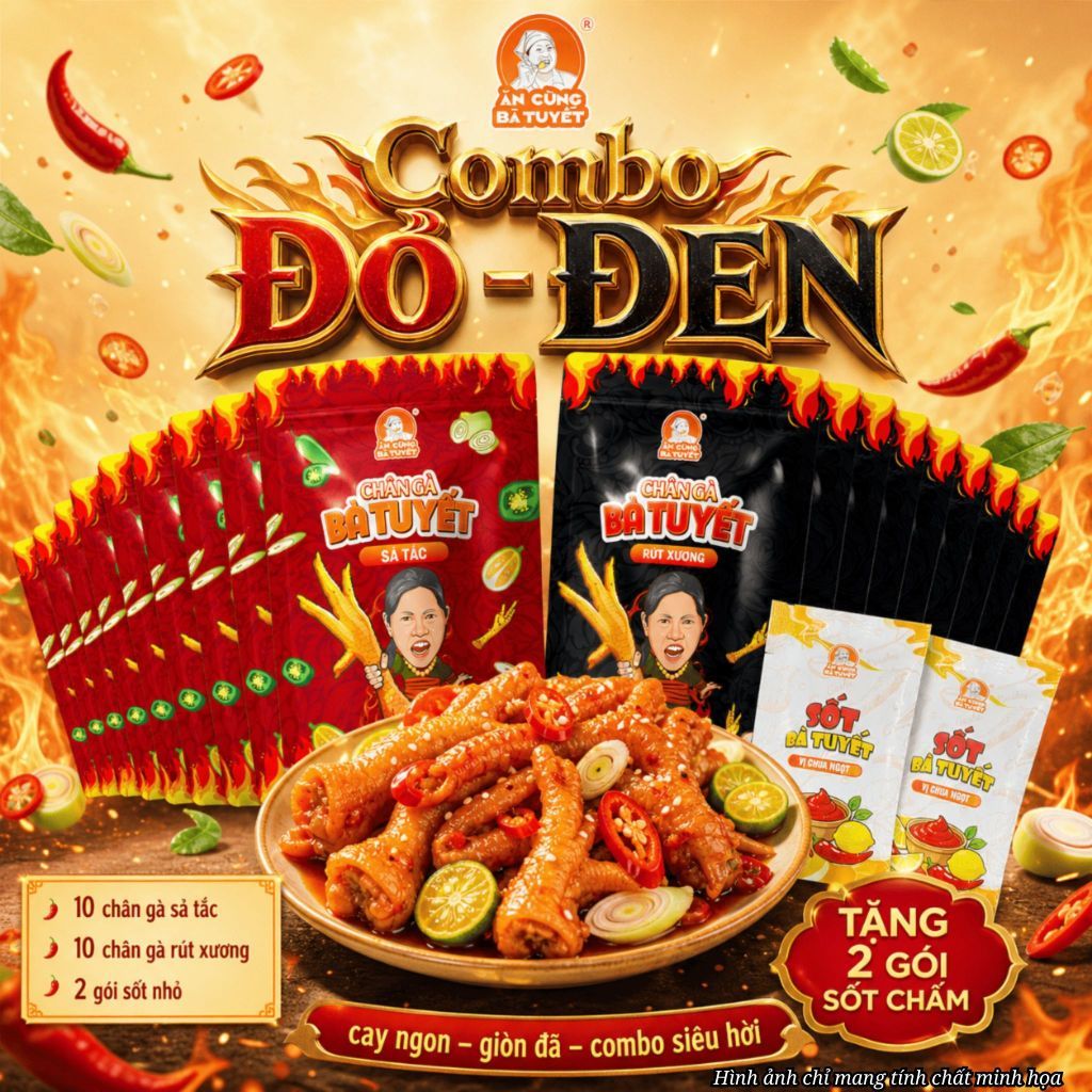 (Tặng 1 sốt chấm) COMBO ĐỎ ĐEN: 10 chân gà rút xương + 10 chân gà sả tắc  – ĂN CÙNG BÀ TUYẾT M72