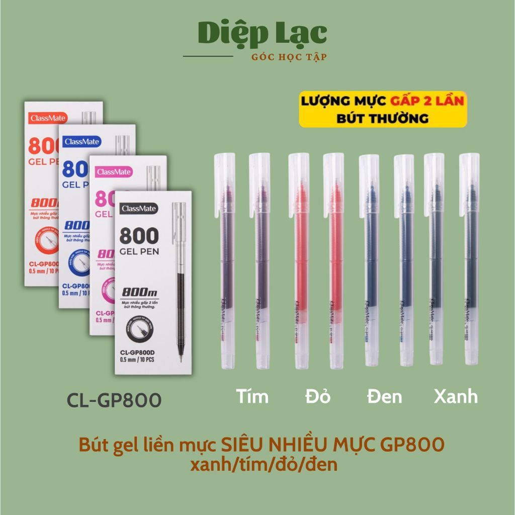 (5-10c) Bút gel THÂN TO LIỀN MỰC Classmate X3 lượng mực - Ngòi 0.5mm Xanh/ Đen/ Đỏ/Tím - vpp Diệp Lạc