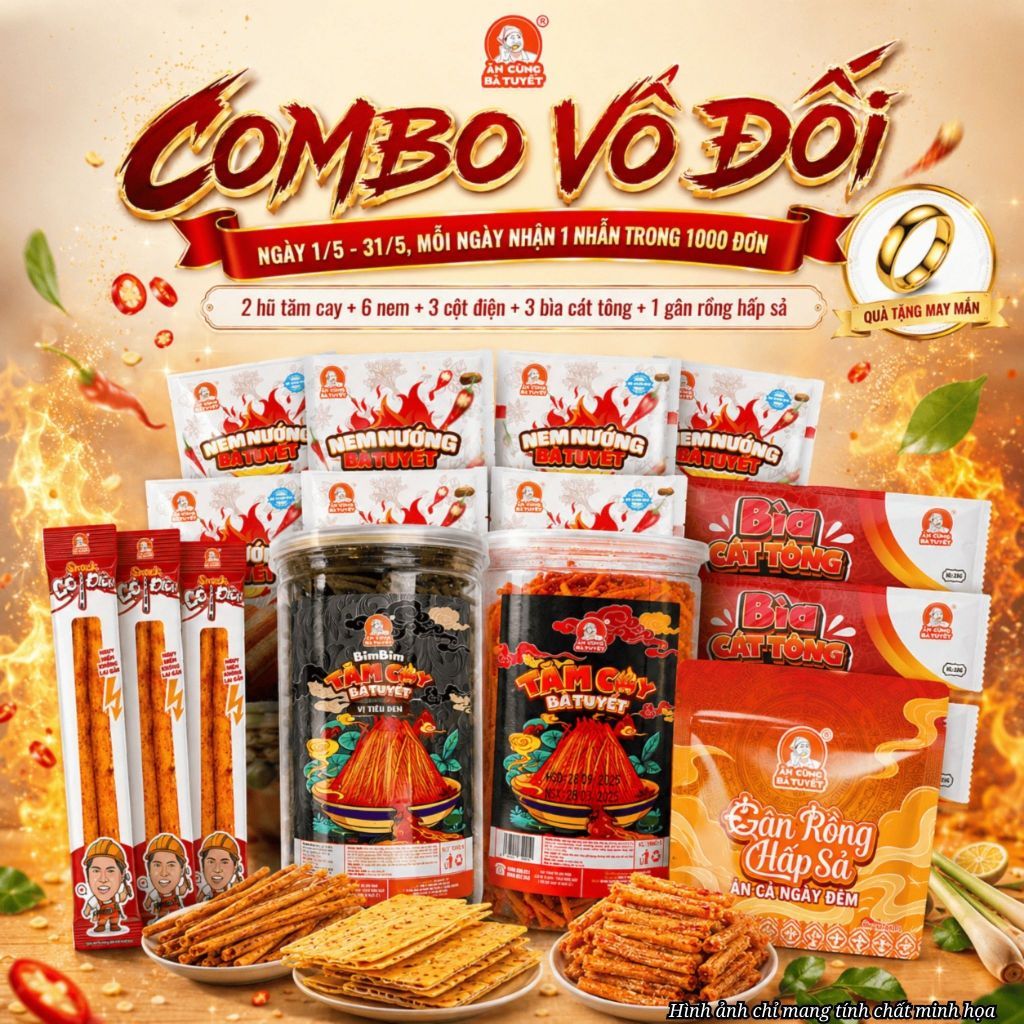 COMBO VÔ ĐỐI : 2 HŨ TĂM CAY TIÊU ĐEN VÀ TIÊU ĐỎ + 13 GÓI SNACK ƯỚT M65