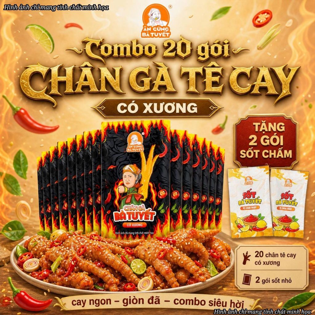 (Tặng 2 gói sốt chấm) Combo 20 CHÂN GÀ TÊ CAY CÓ XƯƠNG - ĂN CÙNG BÀ TUYẾT M57